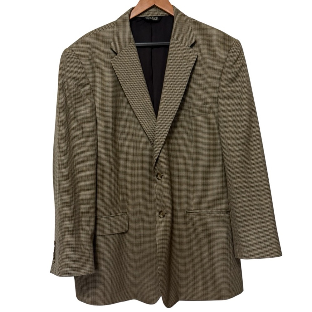 Jos. A. Bank Houndstooth Wool Sport Coat Blazer Jacket Men’s 46R Travelers Beige